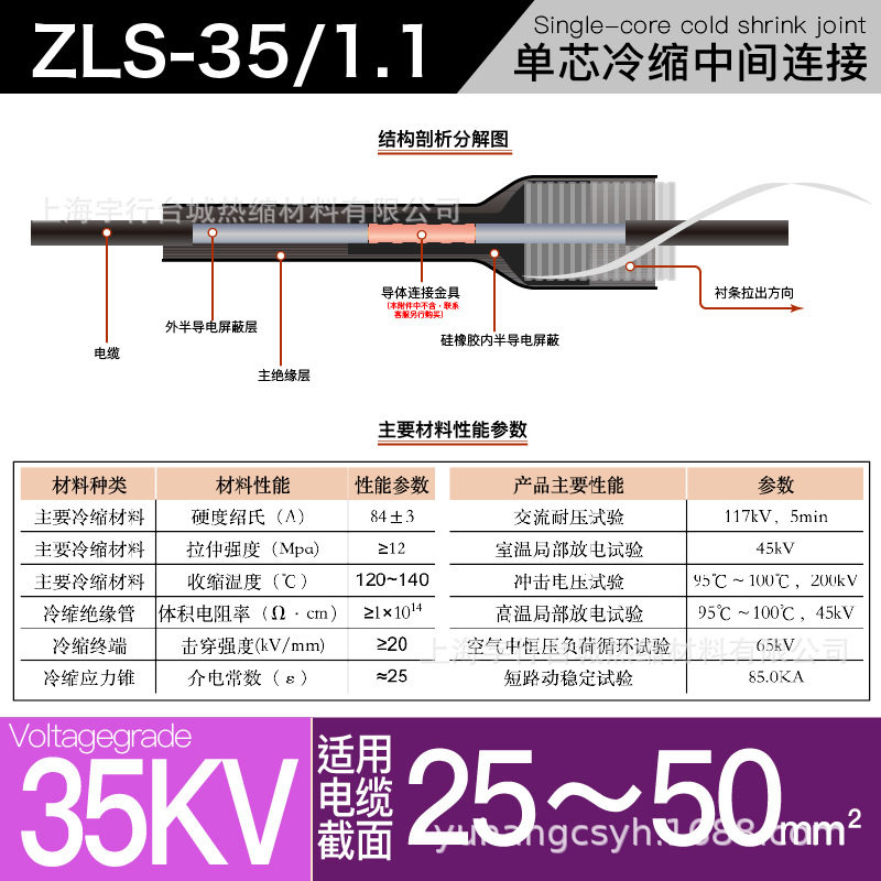 35kv冷缩电缆附件单芯中间连接YLSJ35/1#适用50-95平方冷缩中间