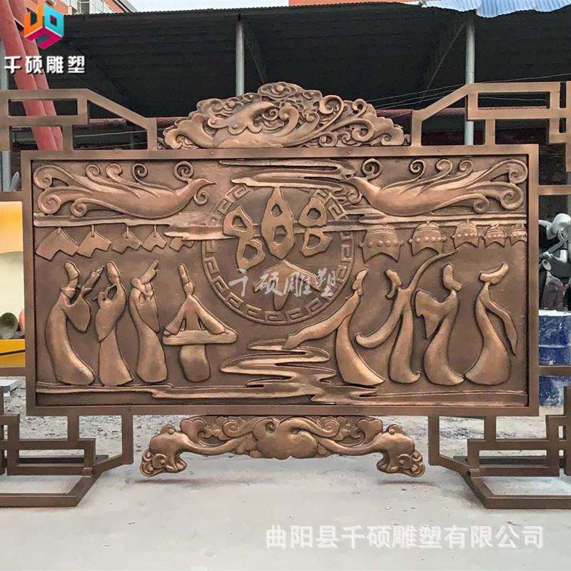 玻璃钢浮雕制作仿铜色浮雕壁画屏风摆件室内室外浮雕墙画装饰摆件