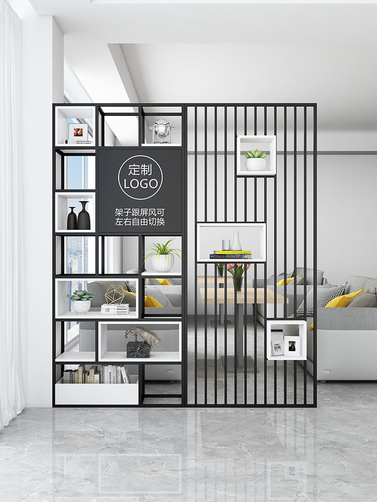 隔断置物架实木书架公司前台logo形象墙展示架铁艺格栅办公室屏风
