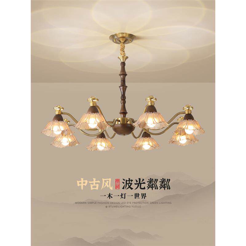 复古吊灯美式乡村玻璃花朵护眼客厅灯大气新中式餐厅灯卧室中古灯