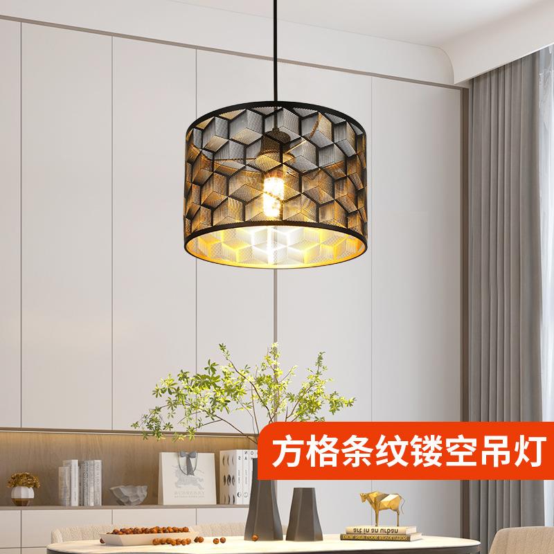 方格条纹镂空吊灯工艺装饰艺术餐厅客厅LED吊灯光影造型灯