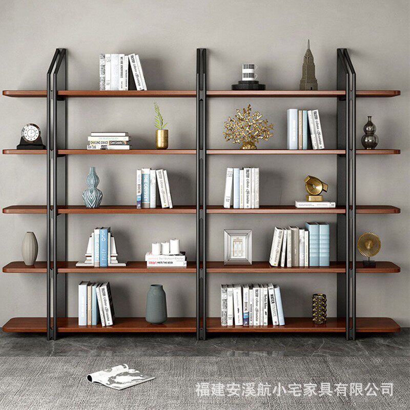 实木简约铁艺书架落地商品陈列展示架客厅靠墙现代办公收纳置物架