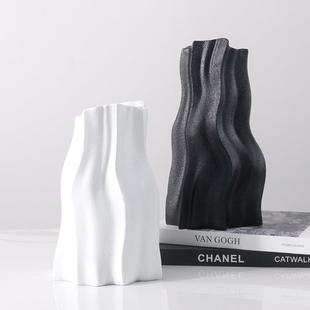 简约抽象线条黑色寒川花器餐厅客厅玄关台面样板间现代花瓶