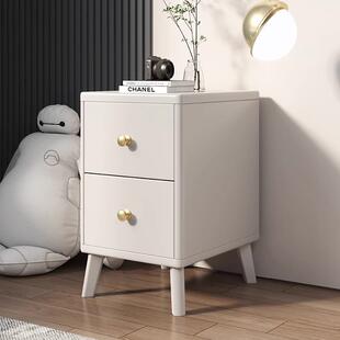 简约家用二抽屉储物床边柜床头柜全实木纯白色小型窄柜