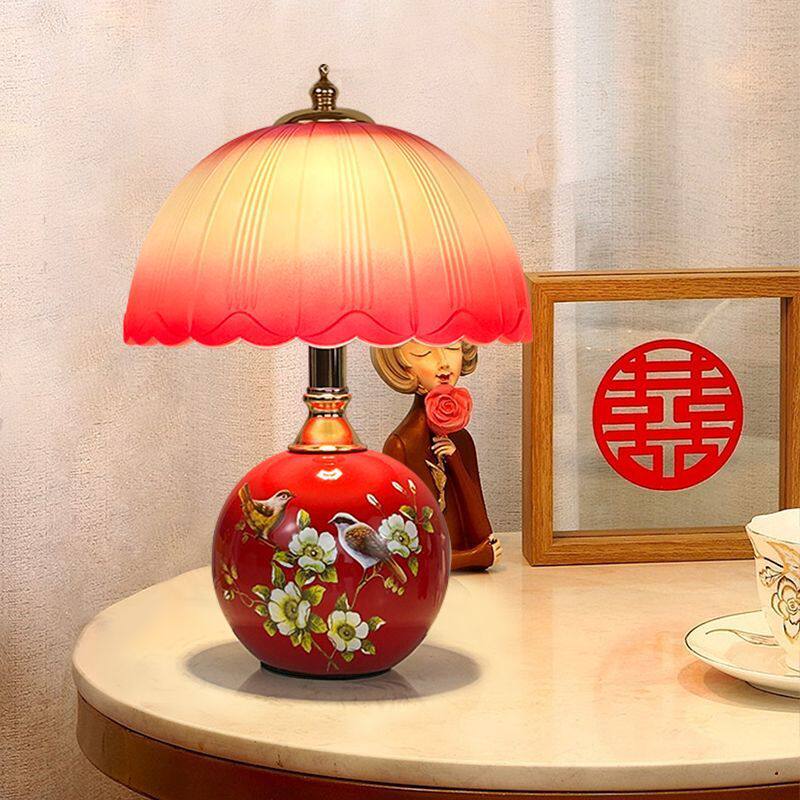婚礼台灯卧室床头小夜灯婚房充电触摸调光陶瓷台灯房间家用灯暖光