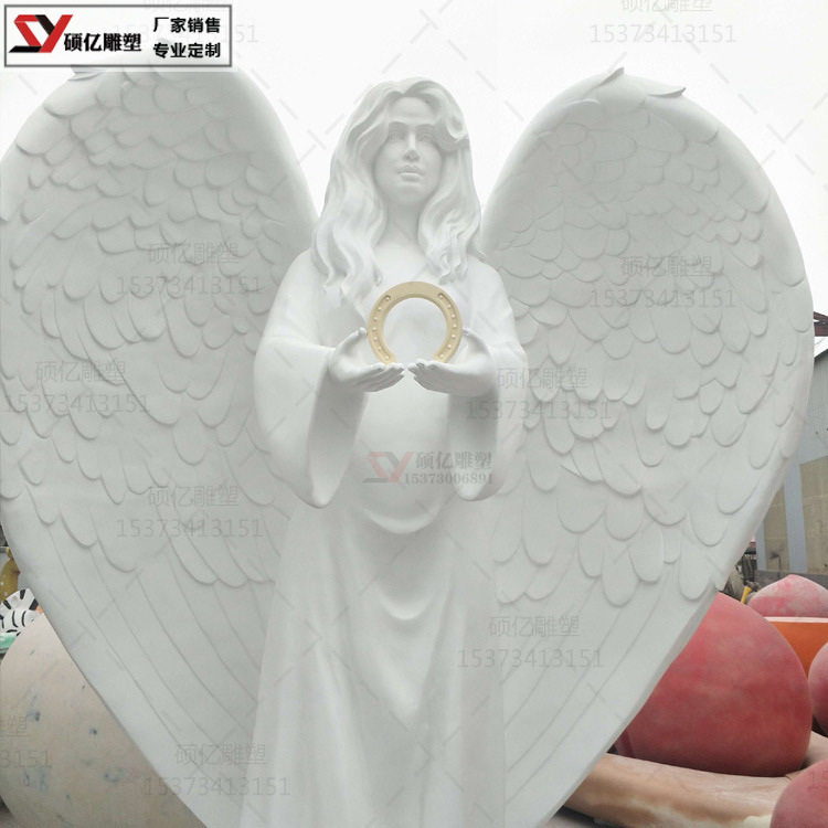 玻璃钢欧式带翅膀美女户外雕塑