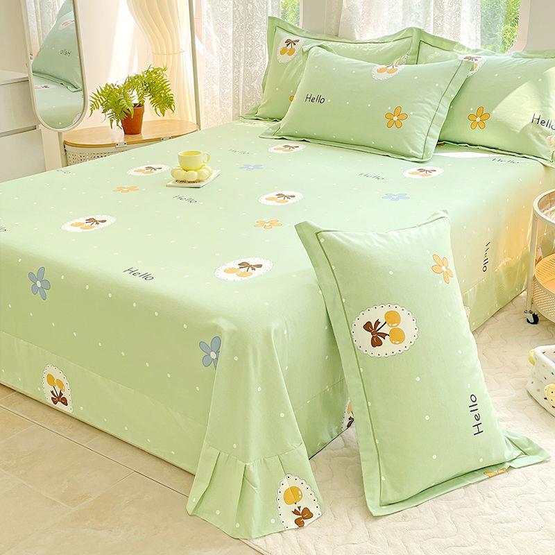 加厚新款全棉纯棉磨毛床单单件田园印花三件套双人宿舍单人被单子