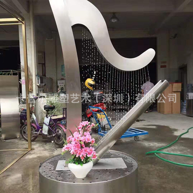 不锈钢新中式竖琴喷泉雕塑