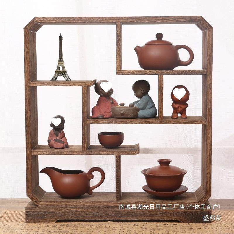 直销博古架小实木中式迷你桌面摆件紫砂壶展示架多宝阁茶具架
