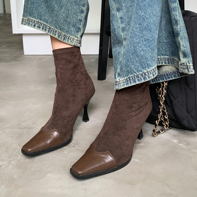 starkela 复古美拉德  韩风miu风气质高雅显瘦高跟瘦瘦靴短靴女