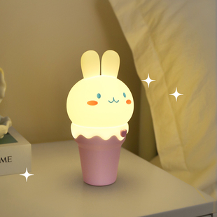 创意兔子硅胶小夜灯柔光氛围卧室睡眠床头灯女生可爱定时拍拍台灯