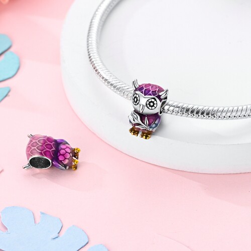 MYBEBOA美缤宝 镀铂金猫头鹰拿花串珠转运珠DIY饰品配件可搭手链
