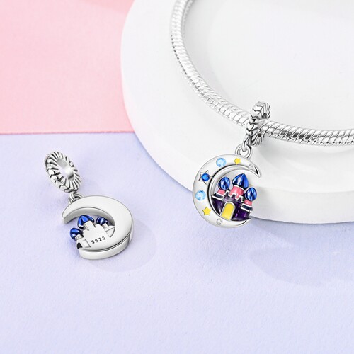 MYBEBOA美缤宝 镀铂金月亮城堡吊饰DIY饰品配件可搭手链项链