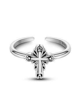 MYBEBOA/美缤宝 纯银S925 复古十字架素银开口可调节女戒指虔诚