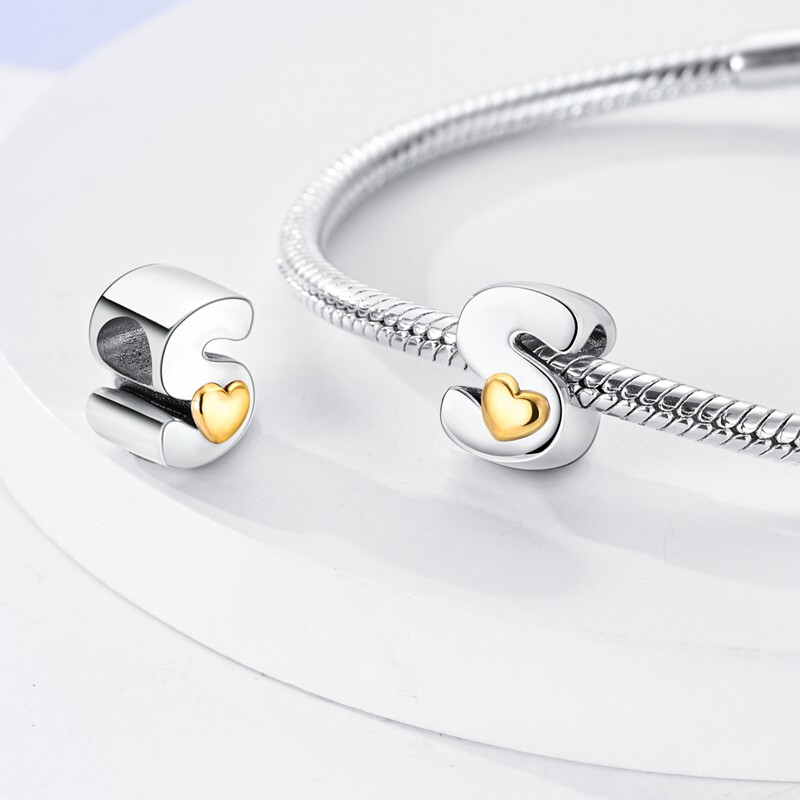 MYBEBOA美缤宝 爱心英文字母系列S转运珠DIY饰品配件可搭手链项链