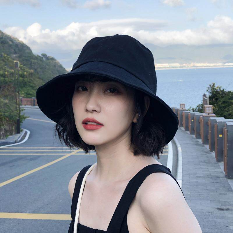 网红黑色渔夫帽女夏季韩版百搭日系可爱防晒遮阳太阳帽子男盆帽潮