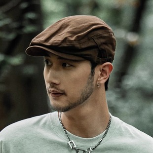 山岩小众美式复古前进帽反戴贝雷帽男春夏时尚短檐鸭舌帽报童帽潮