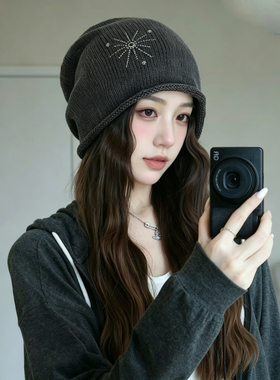 水洗做旧甜酷风堆堆帽女韩系松弛感百搭显脸小包头帽子大头围冷帽