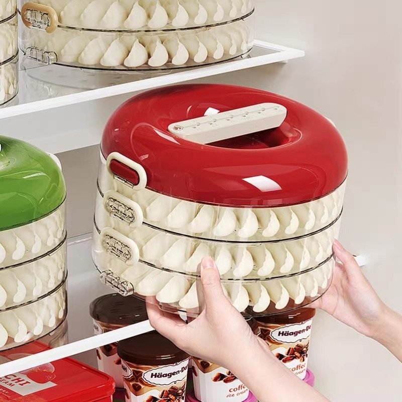 复古圆形叠加水饺盒家用食品水饺馄饨专用多层保鲜提手冷冻收纳盒,收纳整理,饺子盒,淘宝优惠券,粉丝福利购,淘宝优惠卷