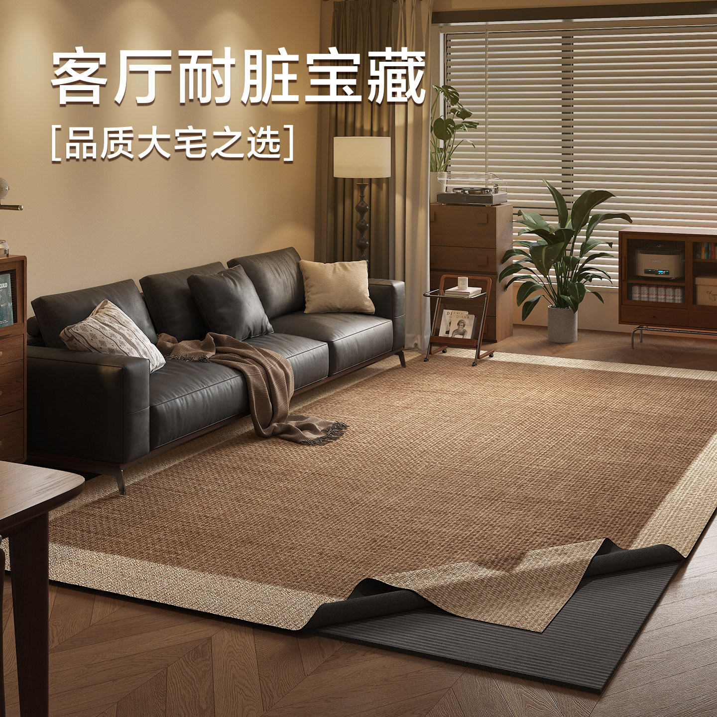 可拆洗客厅2025新款中古风地毯可机洗双层沙发地垫卧室免打理防滑,居家布艺,地毯,淘宝优惠券,粉丝福利购,淘宝优惠卷