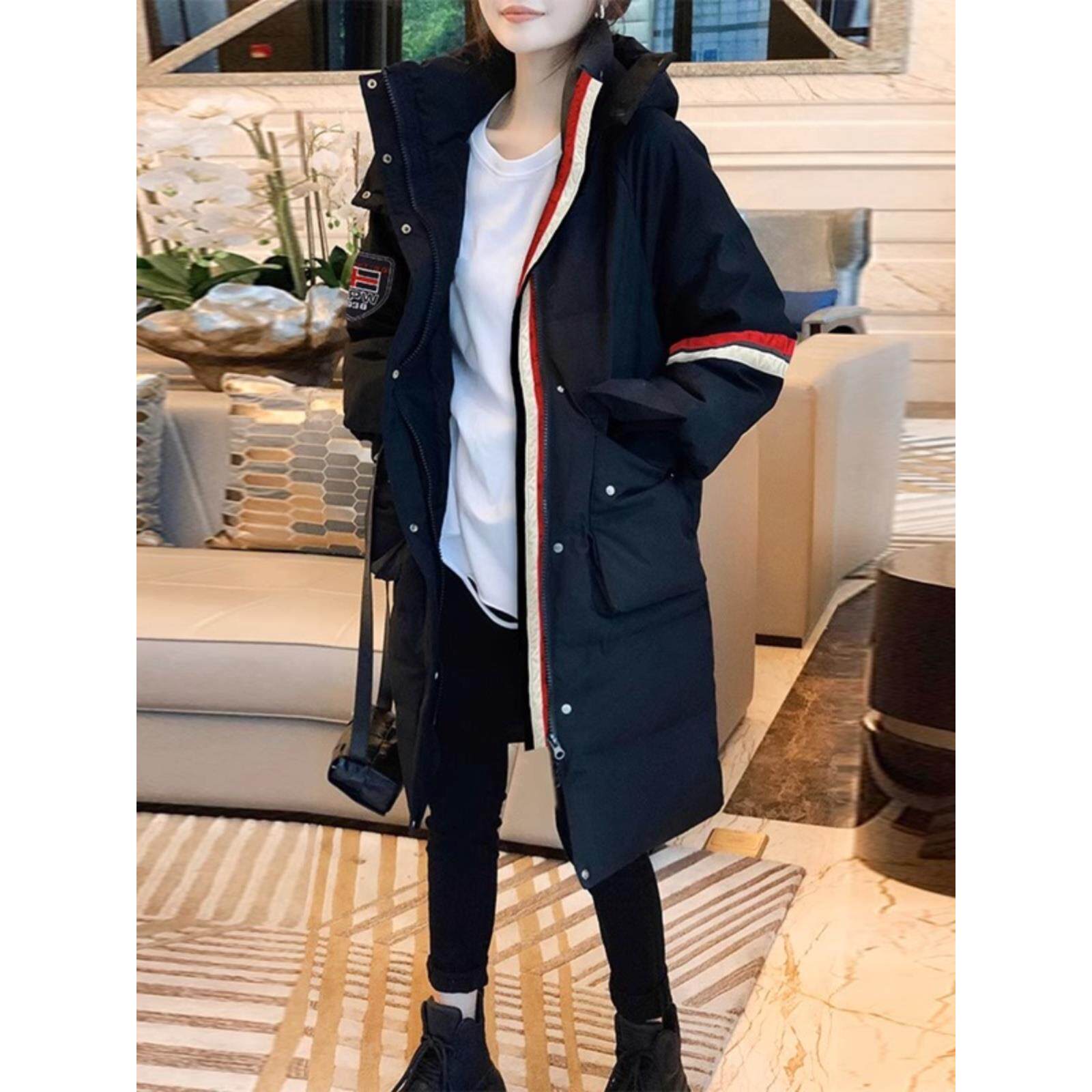 ROUMIKL中长款宽松休闲连帽高端奢华时尚洋气服派克服冬装2025新