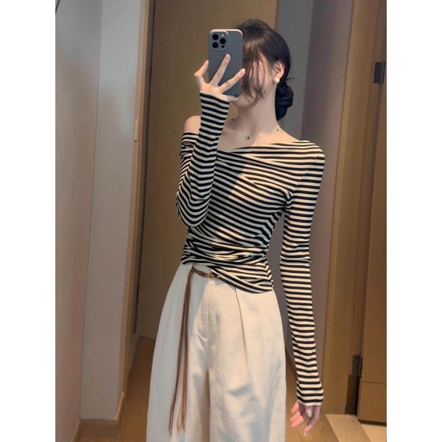 ROUMIKL上衣女装秋冬季2025新款外贸原单韩系漂亮高级感独特条纹