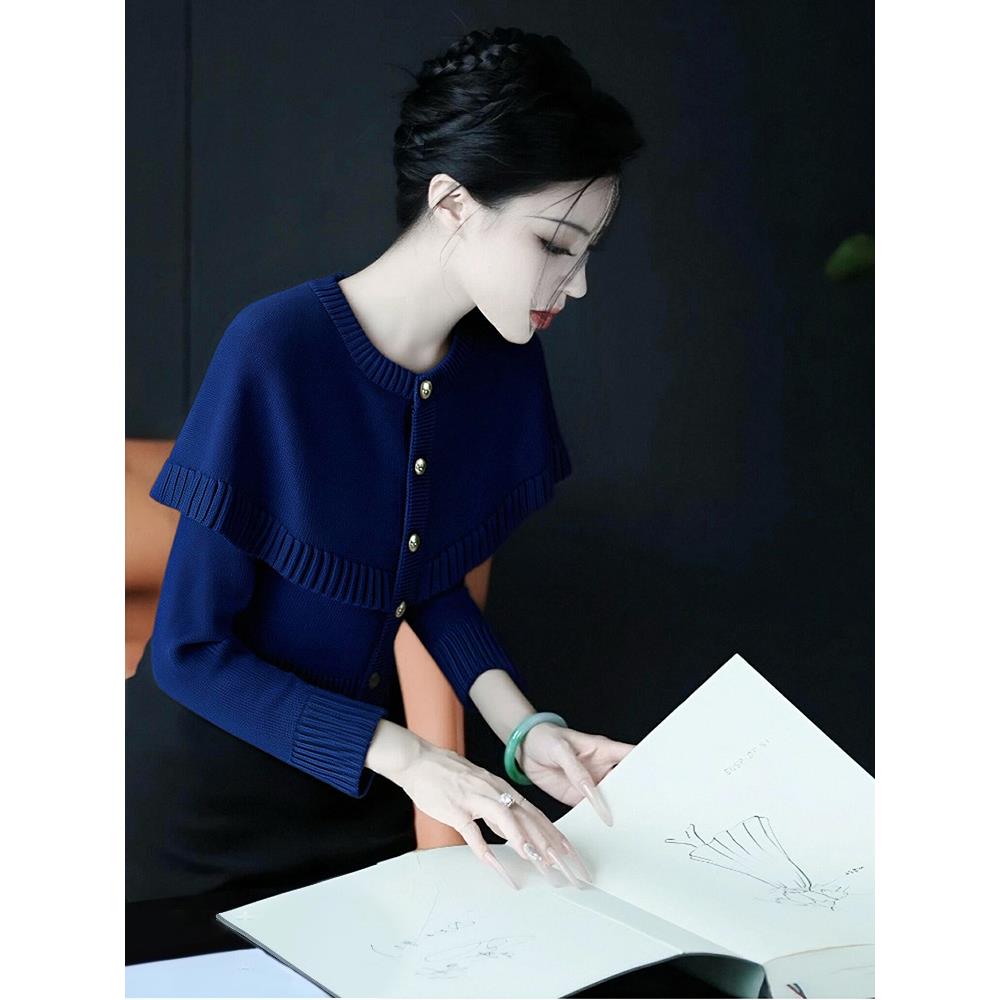 ROUMIKL巨好看上衣女装秋冬季2025新款外贸原单独特别致藏蓝色斗