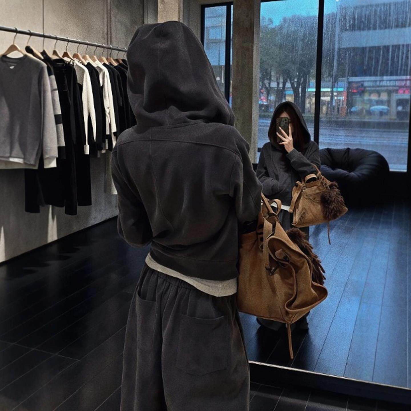 ROUMIKL灰色运动卫衣两件套装女装秋冬季2025新款外贸原单韩系穿
