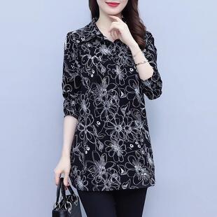 RIERA中长雪纺衬衫女士装春秋冬季2025年新款洋气减龄妈妈上衣长