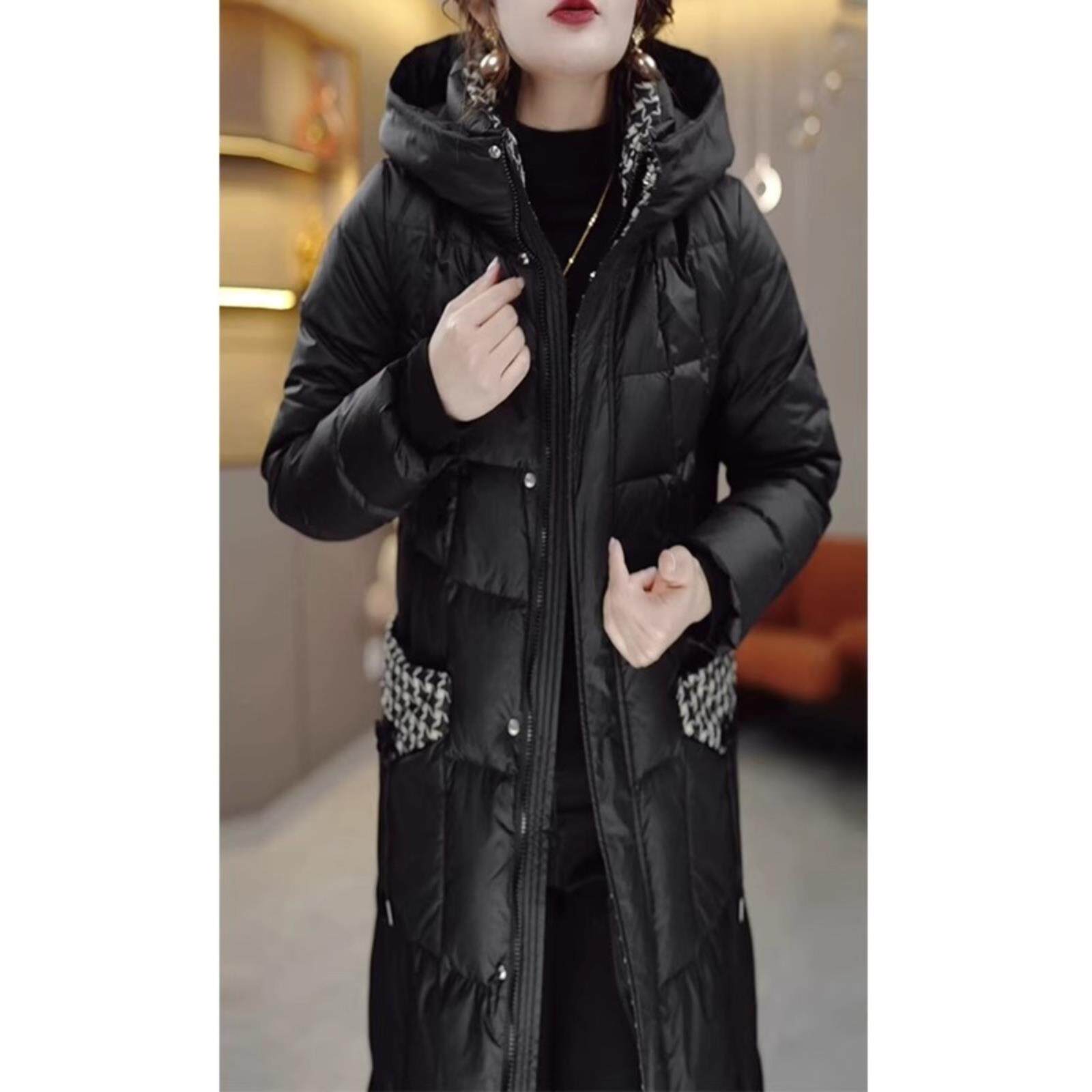 ROUMIKL气质女士时尚黑金服2025新款冬季中长款加厚保暖高级感外
