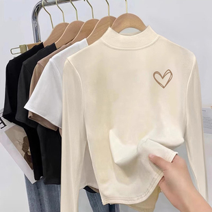 女童德绒半高领打底衫内搭长袖秋冬儿童修身短款加绒磨毛上衣加厚