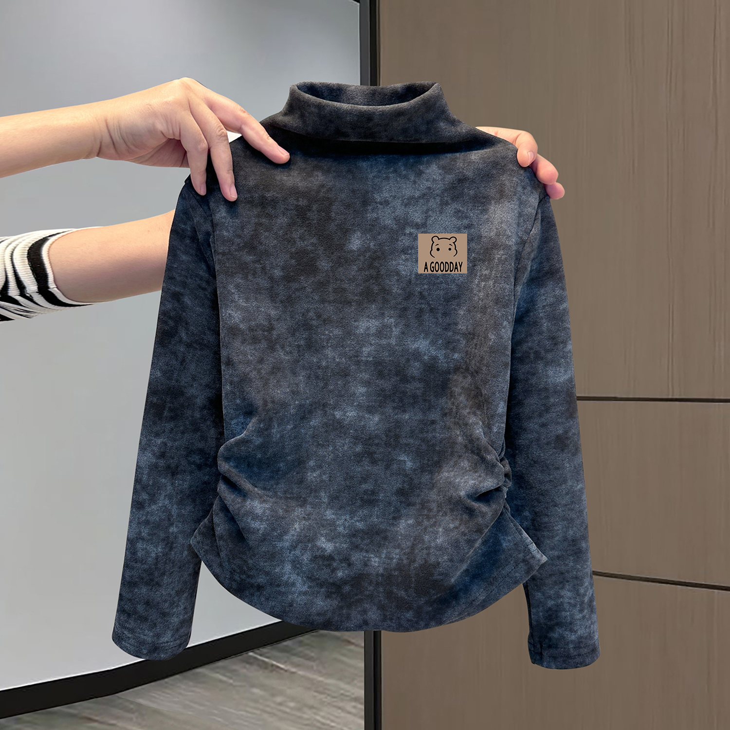 【童装TOP店】半高领扎染长袖t恤