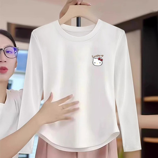 女童德绒打底衫内搭修身短款不规则儿童洋气kt猫长袖T恤加绒上衣