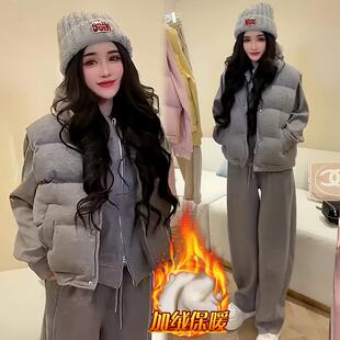 ROUMIKL小个子卫衣卫裤马甲三件套女2025年冬季新款加绒加厚休闲