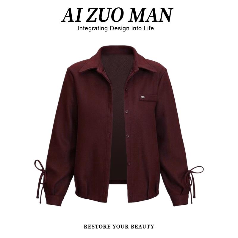 ROUMIKL巨好看的翻领长袖短外套女2025年秋冬新款设计感抽绳袖口