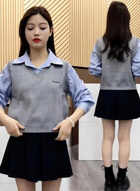ROUMIKL欧货设计感时尚假两件针织衫女装2025年秋冬季新款百搭pol