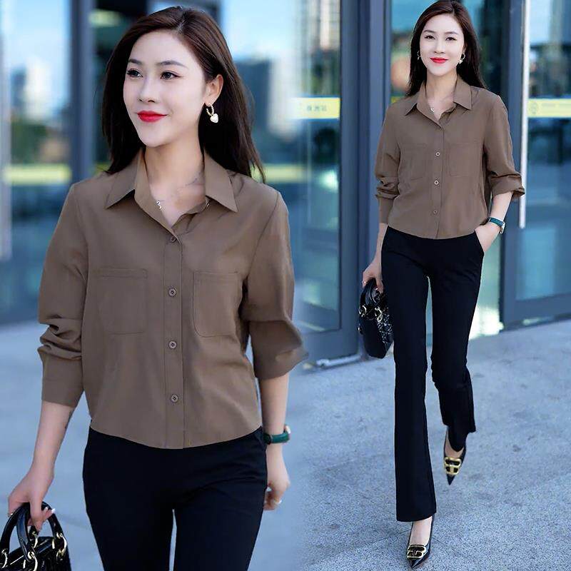 ROUMIKL2025年早秋季新款气质百搭衬衫女长袖修身显瘦短款小个子