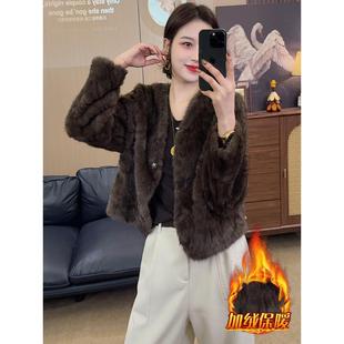 ROUMIKL小个子时髦简约毛毛短款外套女2025冬季新款加绒加厚遮肉