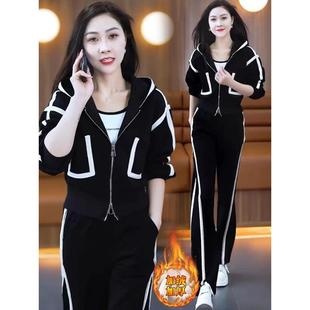 ROUMIKL2025冬季新款小香风休闲运动服套装女加绒加厚小众修身显