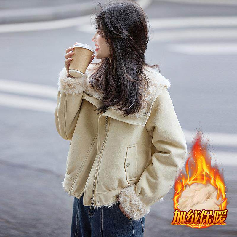 ROUMIKL高级感独特漂亮初冬厚翻领短外套女2025冬季新款加绒加厚