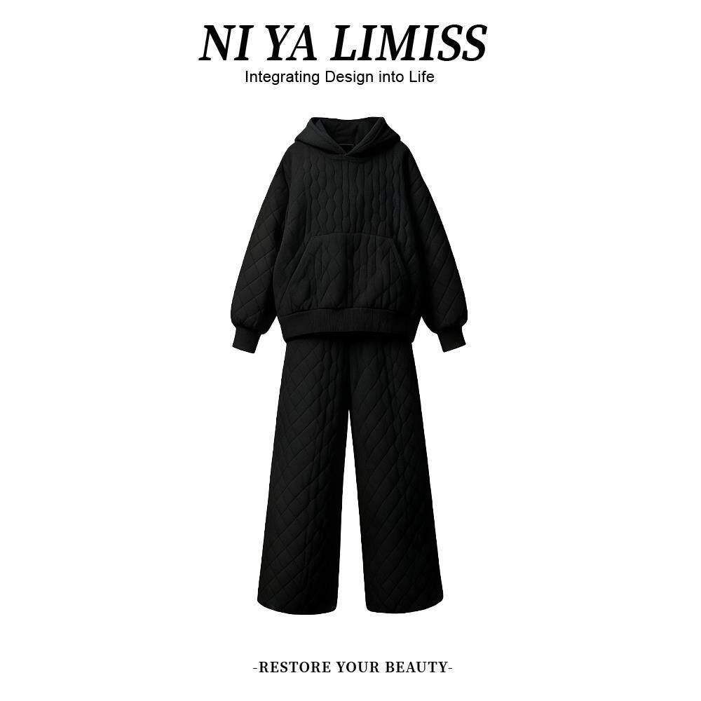 ROUMIKL2025超火冬装一整套女士高级感菱格衣加厚保暖外套阔腿裤