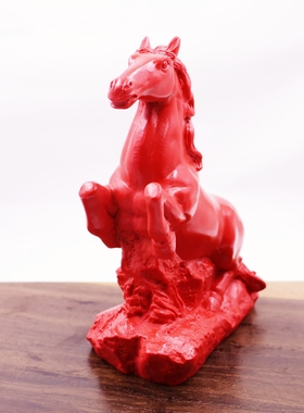 朱砂胶泥马摆件客厅约13cm