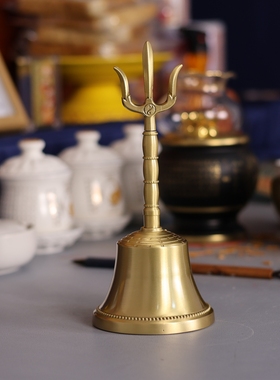 黄铜光面太极八卦手摇铃摆件