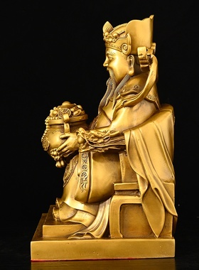 黄铜聚宝盆坐财神摆件文财神财源广进放前台玄关电视柜神台公司里