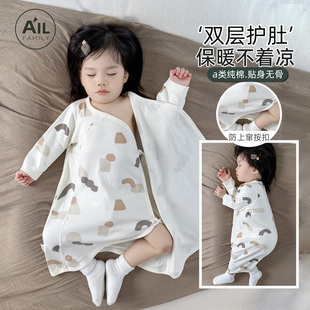 宝宝睡袍双层护肚睡袋裙家居服80码 新生婴儿睡衣纯棉春秋四季 款