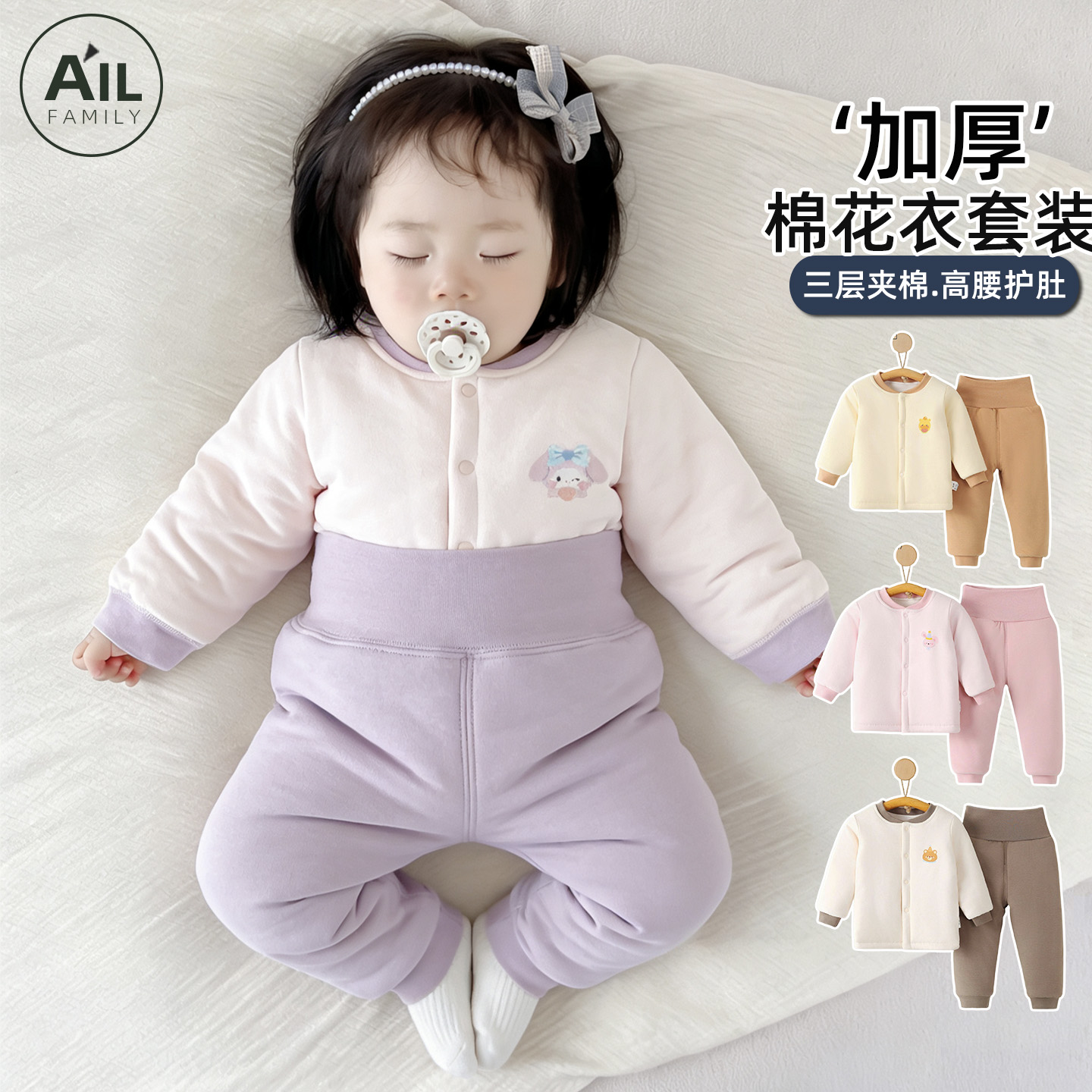 加厚棉袄棉裤分体套装高腰护肚冬