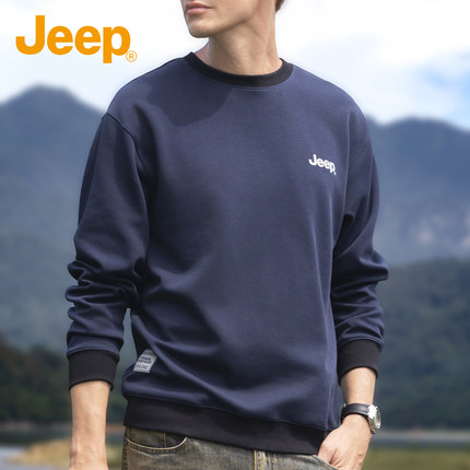 jeep吉普官方正品卫衣男款套头圆领长袖T恤宽松纯色高级青年秋季