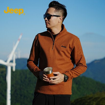 JEEP吉普男款卫衣套头拉链春秋冬季加绒上衣秋装男装美式中年爸爸