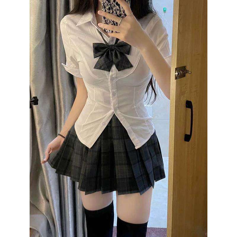 jk短袖衬衫制服工作服裙子套装女夏学院风纯欲辣妹修身学姐白衬衣