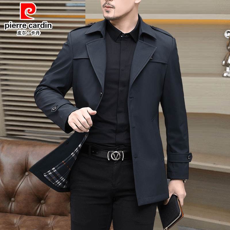 皮尔卡丹春秋男士时尚西装领风衣